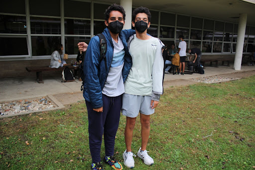 Omar Albaze (left) and Ali Abdelhafez (right) both dressed for Monochrome Day. According to Albaze, the fact that the outfits fit the day’s theme is “a coincidence.” His outfit makes use of light and dark tones plus just the color blue, like the well-recognized monochrome scheme from Picasso’s “The Old Guitarist.”